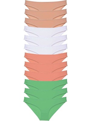 Sungur's Store 12 Adet Süper Eko Set Likralı Kadın Slip Külot Gri Beyaz Pudra Yeşil