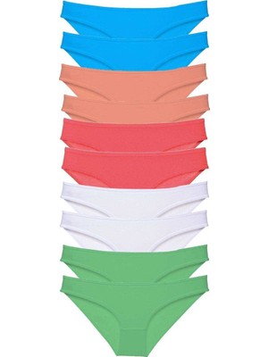 Sungur's Store 10 Adet Süper Eko Set Likralı Kadın Slip Beyaz Pudra Yeşil Fuşya Mavi