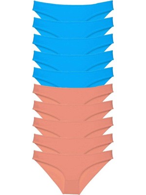 Sungur's Store 10 Adet Süper Eko Set Likralı Kadın Slip Pudra Mavi