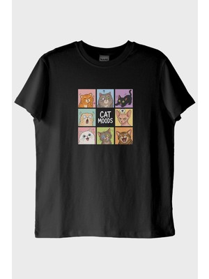Lofux Cat Moods Siyah Tişört