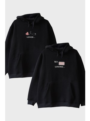 Lofux Lover Loving Çift Siyah Hoodie Seti