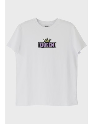 Lofux Queen Taç Beyaz Tişört
