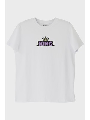 Lofux King Yazılı Beyaz Tişört