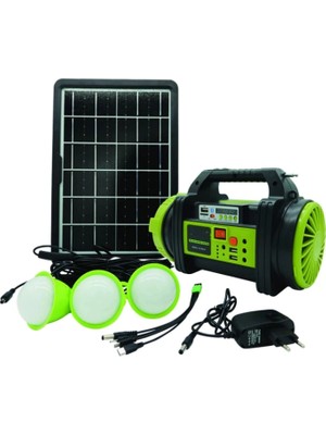 Sungur's Store Wıson WS-5683 Şarjlı 30W Solar Şarjlı Ev Aydınlatma Seti Radyo ve Fan Powebank