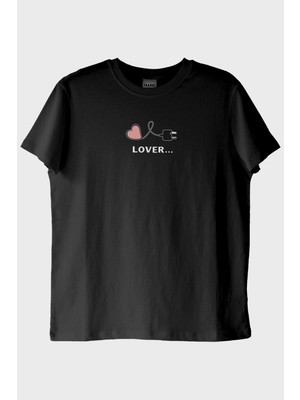 Lofux Lover Temalı Siyah Tişört