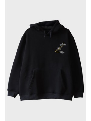 Lofux Rota Dışı Siyah Hoodie