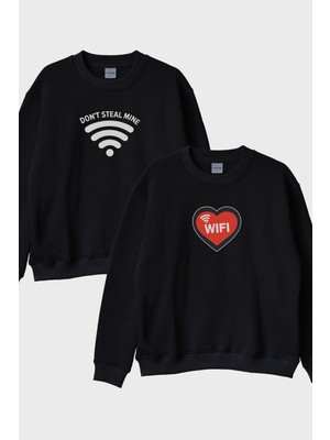 Lofux Don’t Steal My Wifi Siyah Bisiklet Yaka Sweatshirt
