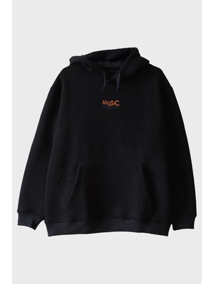 Lofux Turuncu Music Nakışlı Müzik Hoodie