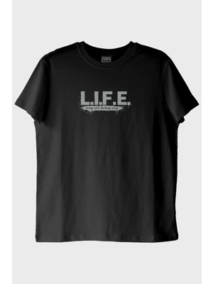 Lofux Life Mizahi Siyah Tişört