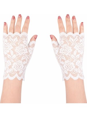 Sungur's Store Beyaz Dantel Parmaksız Kısa Eldiven