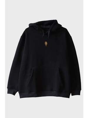 Lofux Altın Mikrofon Işlemeli Müzik Hoodie