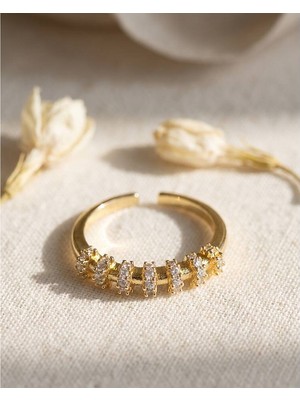Evimdeyokyok Zirkon Taşlı Gold Renk Vintage Kadın Yüzük TJ-BYK4246
