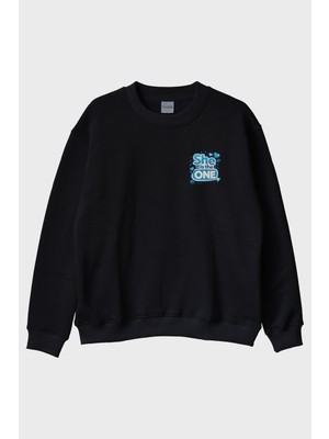 Lofux She Is The One Siyah Bisiklet Yaka Sweatshirt