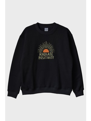 Lofux Radiate Positivity Siyah Bisiklet Yaka Sweatshirt