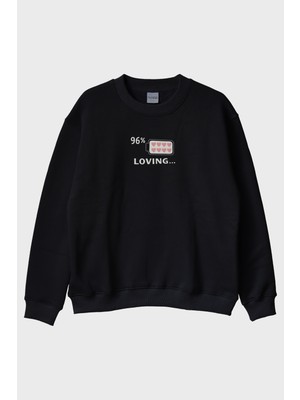 Lofux Loving Pil Siyah Bisiklet Yaka Sweatshirt