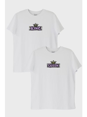 Lofux Queen King Çift Beyaz Tişörtleri
