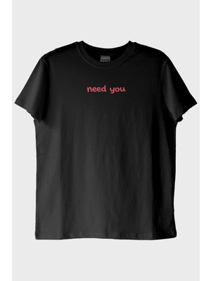 Lofux Need You Baskılı Siyah Tişört