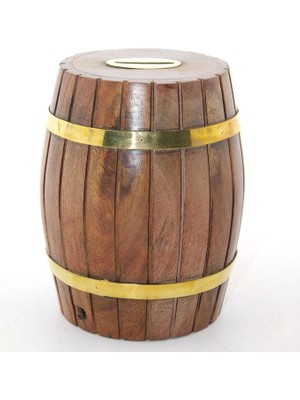 Sungur's Store Pirinç Ahşap Fıçı Kumbara 12.5 cm WB535
