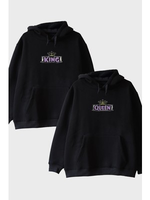 Lofux Queen King Çift Siyah Hoodieleri