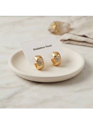 Evimdeyokyok 316L Çelik Gold Renk Kalın Halka Tasarım Model Küpe TJ-BKP12042