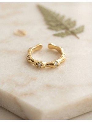 Evimdeyokyok Gold Renk Kemik Model Zirkon Taşlı Kadın Yüzük TJ-BYK4237