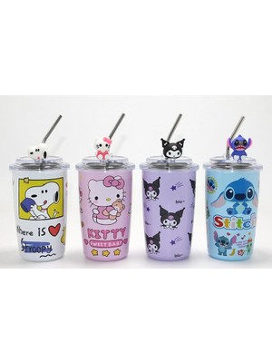 Sungur's Store Popüler Karakter Figürlü Isı Muhafazalı Metal Pipetli Çelik Kupa ALK4430