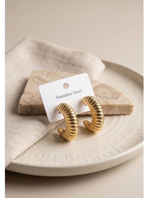 Evimdeyokyok 316L Çelik Gold Renk Bombeli Kroasan Model Küpe TJ-BKP12047