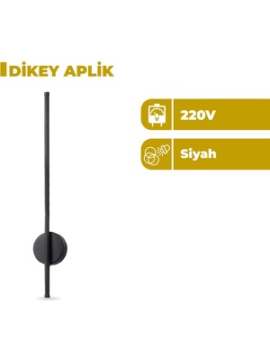 Zeyrise 12 W. Siyah Dikey LED Aplik 3200K Sarı Işık
