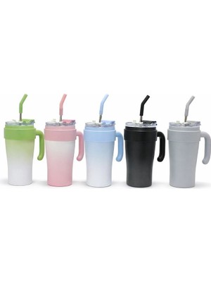 Sungur's Store Buz Mavisi Isı Muhafazalı Kulplu ve Pipetli Çelik Termos Kupa ALK4633