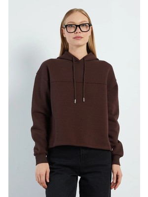 FullaModa 3 Iplik Stoperli Kapüşonlu Oversize Sweatshirt