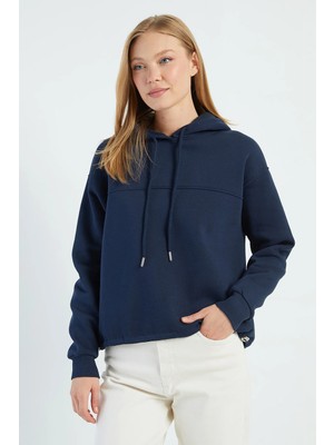 FullaModa 3 Iplik Stoperli Kapüşonlu Oversize Sweatshirt