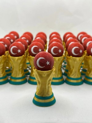 3D Baskı Dünya Kupası Anahtarlık - Türk Bayraklı Kupa Tasarımlı Taraftar Anahtarlığı