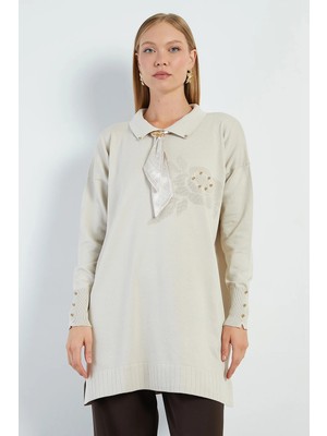 FullaModa Fullamodest Fularlı Jakarlı Triko Tunik