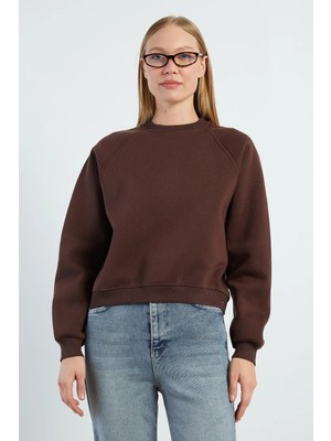 FullaModa 3 Iplik Basic Bisiklet Yaka Oversize Sweatshirt