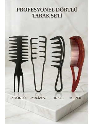 Invictus Design Kepek & Wax & Bukle & Çok Yönlü Anti-Statik Saç Fırçası Şekillendirici Profosyonel Tarak 4'lü Set