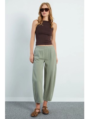 FullaModa Beli Lastikli Cepli Gabardin Pantolon