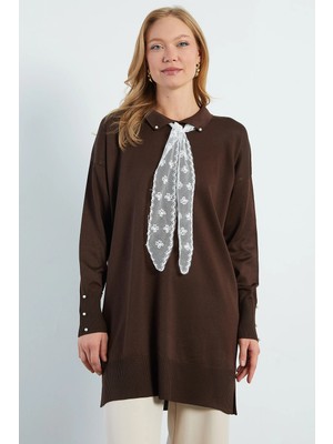 FullaModa Fullamodest Dantel Fularlı Triko Tunik
