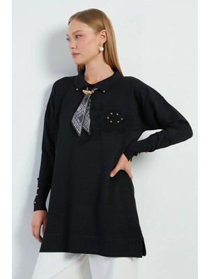FullaModa Fullamodest Fularlı Jakarlı Triko Tunik