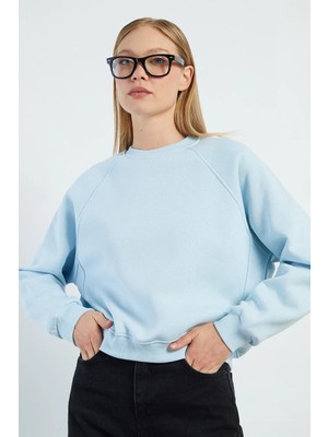 FullaModa 3 Iplik Basic Bisiklet Yaka Oversize Sweatshirt