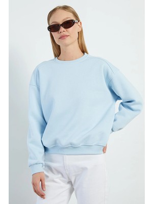 FullaModa 3 Iplik Basic Bisiklet Yaka Oversize Sweatshirt
