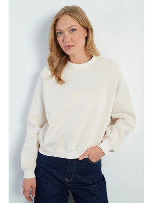 FullaModa 3 Iplik Basic Bisiklet Yaka Oversize Sweatshirt