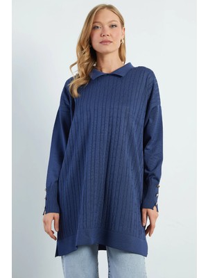 FullaModa Fullamodest Jakarlı Polo Yaka Tunik
