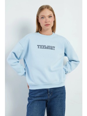 FullaModa 3 Iplik Themory Nakışlı Oversize Sweatshirt