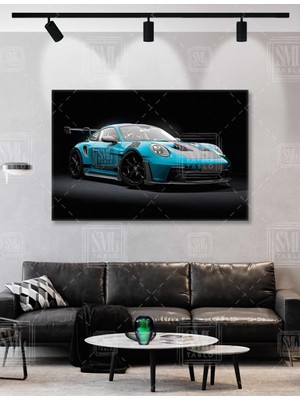 SML Tablo 2023 Porsche 911 Gt3 Rs Mavi Spor Araba Yarış Arabası Yatay Kanvas Tablo