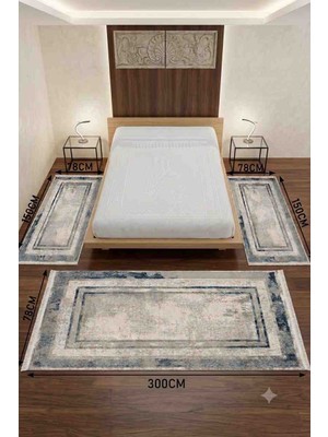 KASHE Halı Ada 23658  LACİVERT YATAK ODASI 3LÜ TAKIM