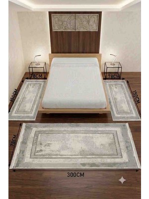 Kashe Halı  Ada 23658 GRİ  YATAK ODASI 3LÜ TAKIM