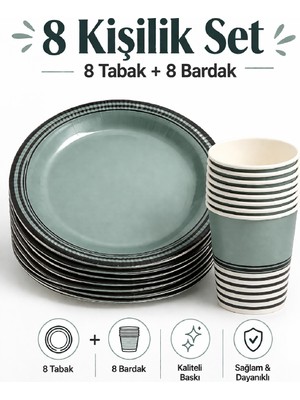 Bkmc Party Yeşil Doğum Günü Parti Seti | 8 16 24 Kişilik Tabak Bardak Seti | Yeşil Parti Sofra Süsleme Seti