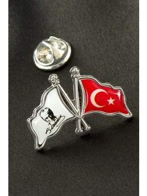 Zero Land Shophnrl Ay Yıldız Atatürk Imzalı Yaka Rozet Gümüş Rengi