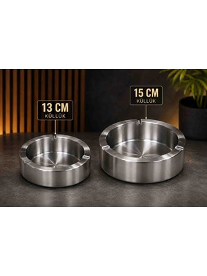 Decovio Orta Boy ve Büyük Boy Lüks Çelik Küllük 2 Adet 13 cm ve 15 cm