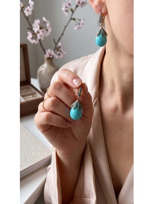 Fayra Accessories Turkuaz Taşlı Mayorka Turkuaz Küpe